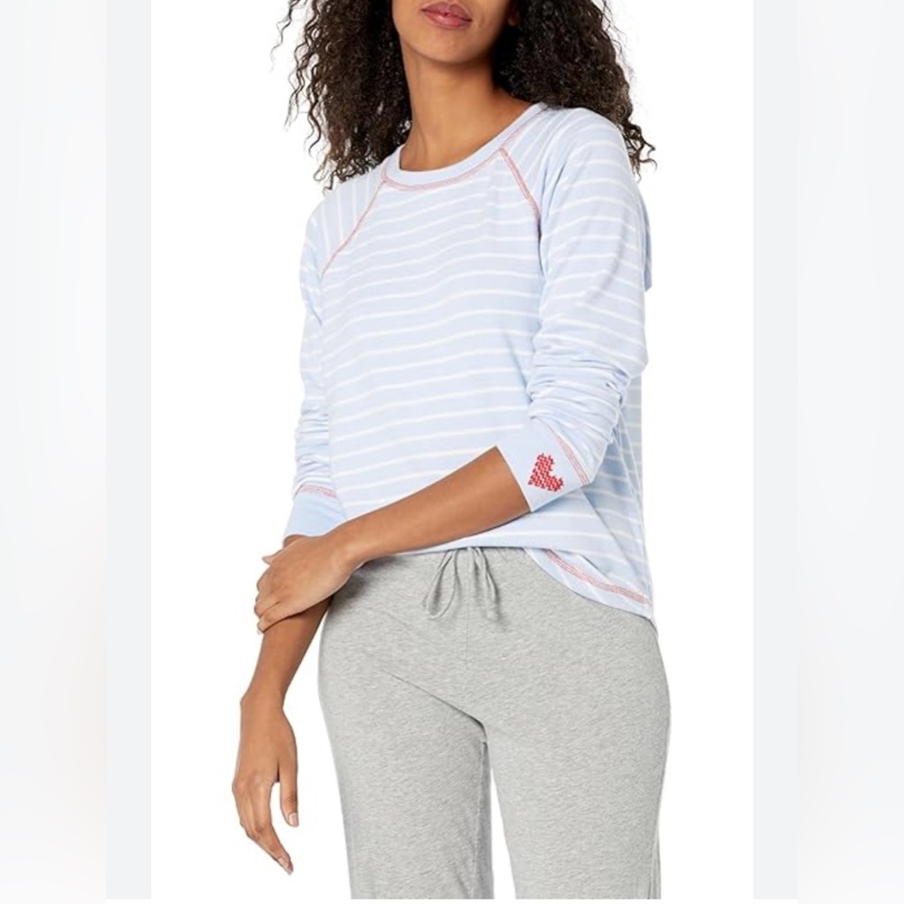 PJ Salvage Fleece Long Sleeve Pajama Top Blue Stripe Women Size XL